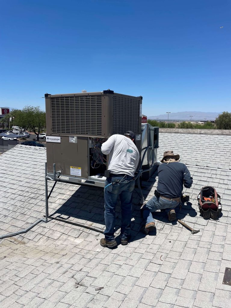 Outdoor AC condenser unit installed by Edgar's Service in Las Vegas